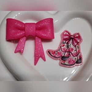 Boots Acrylic Flatback Bow Bead‎ Pink Crafts Badge Beaded Pen Keychain Bag  Clip